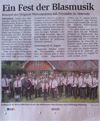 Die Presse berichtet über das Konuzert der Möhnsener Musikanten in Hessen - Bild zum Vergrößern bitte anklicken