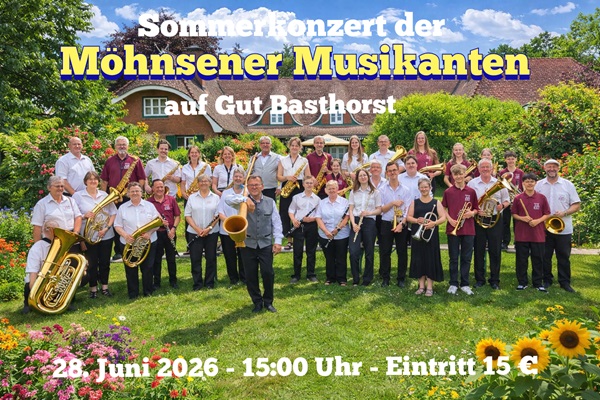 Sommerkonzert der M&ouml;hnsener Musikanten am 28. Juni 2026 auf Gut Basthorst