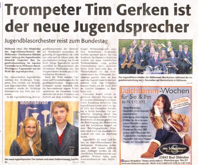 Trittauer Markt berichtet am 10. November 2012 über das Jugendblasorchester der Möhnsener Musikanten - bitte anklicken, um den Bericht zu lesen